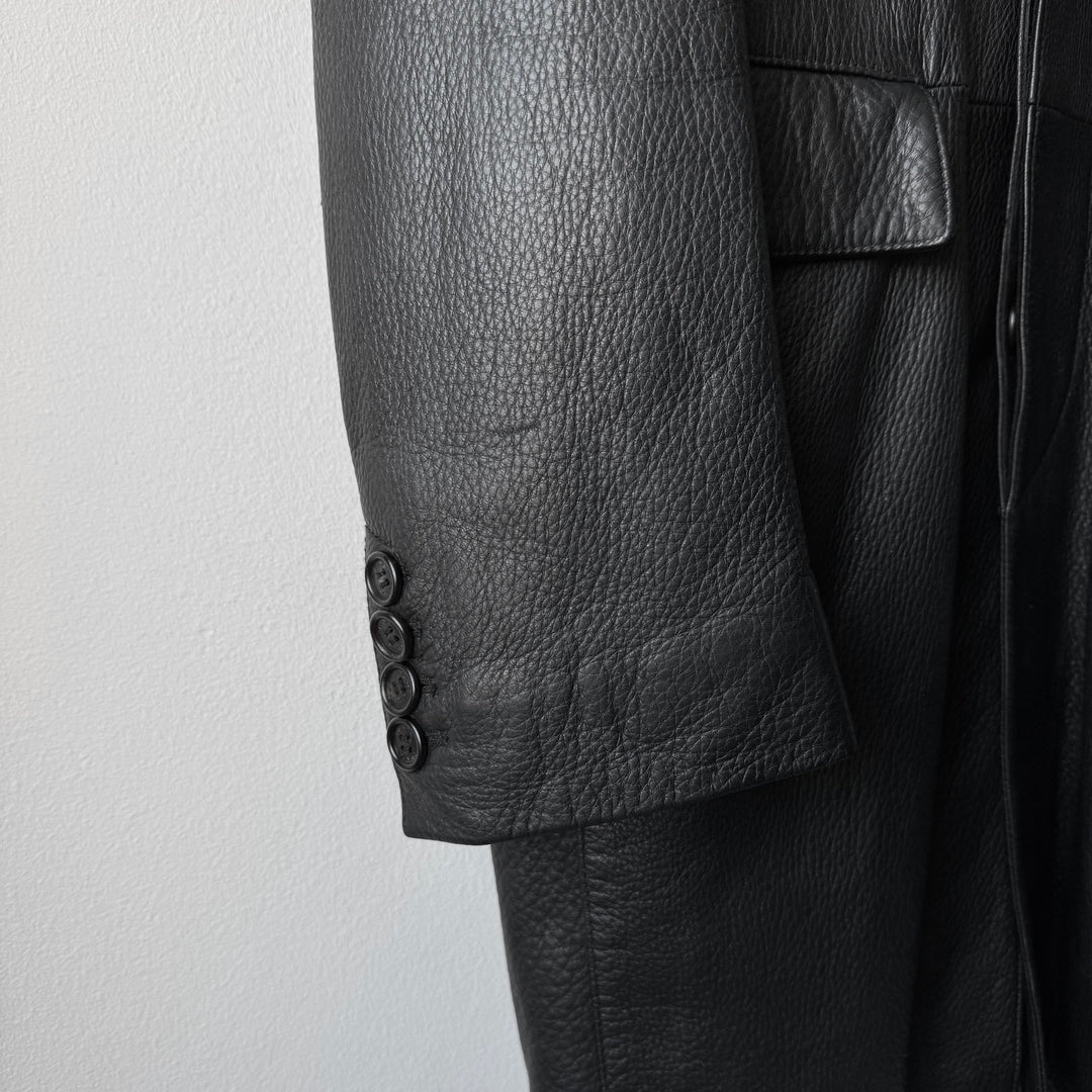 Prada 2000’s Black Deer Leather Insulated Overcoat