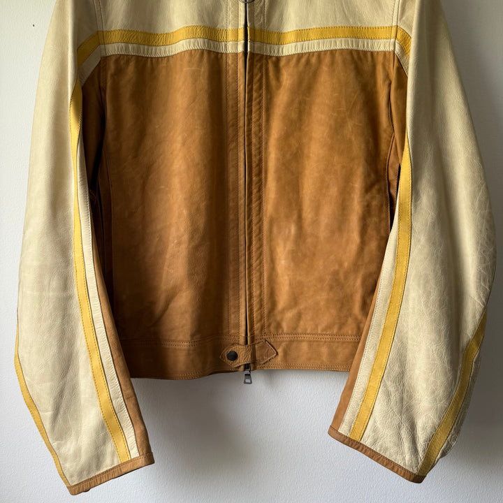 Prada Linea Rossa 2000’s Cropped Cafe Racer Moto Leather Jacket