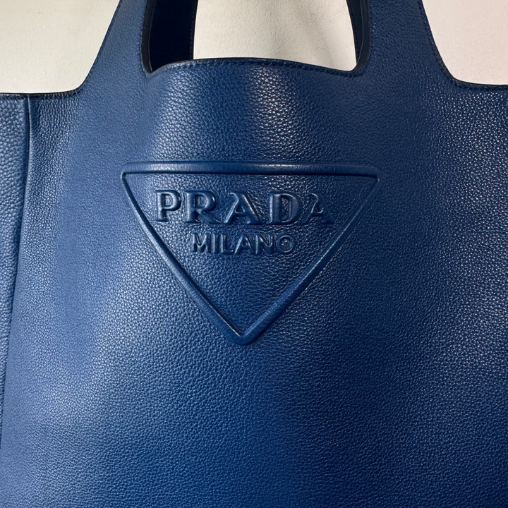 Prada Blue Triangle Logo Nappa Leather Large Tote Bag