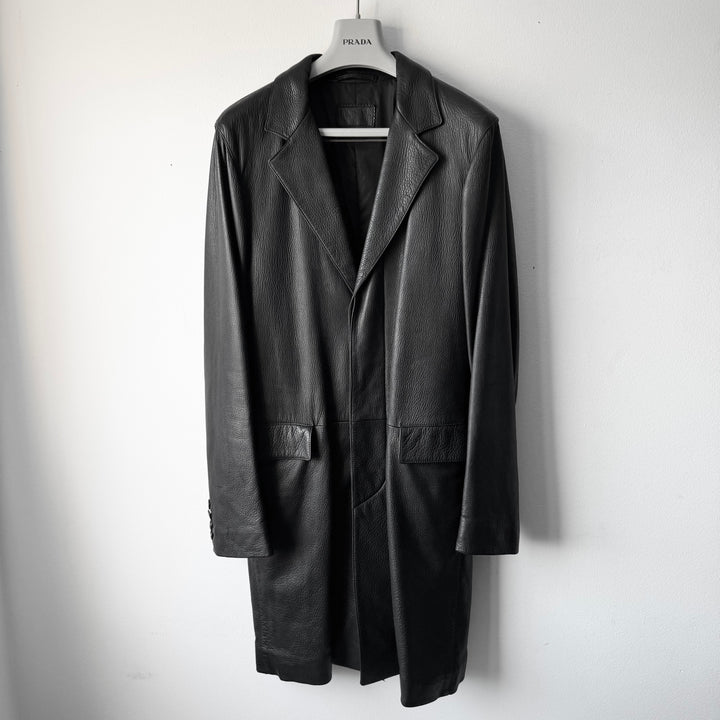 Prada 2000’s Black Deer Leather Insulated Overcoat