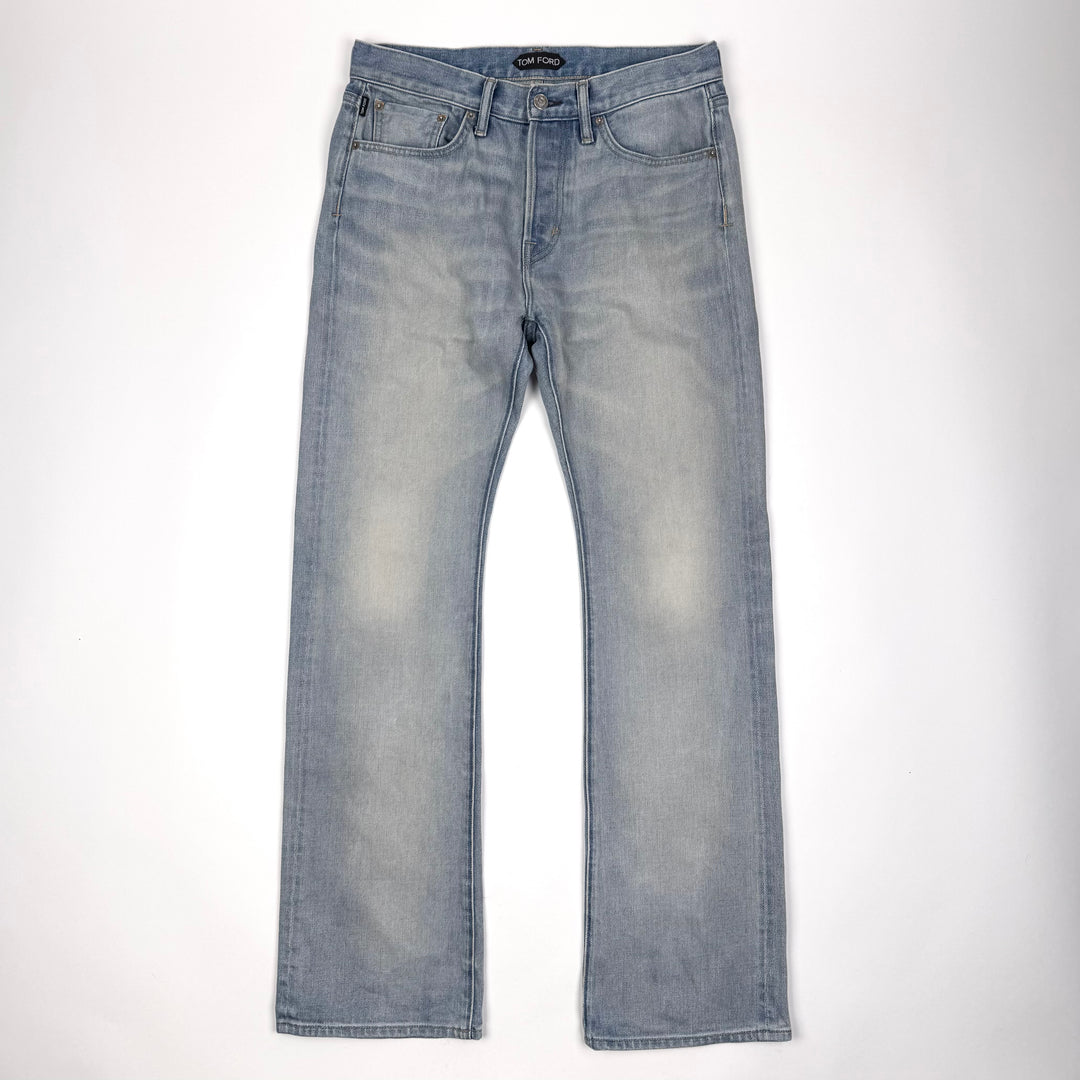 Tom Ford SS2025 Washed Blue Cotton Denim Bootcut Jeans
