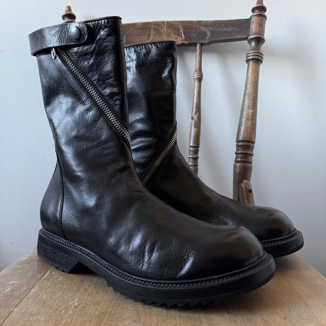 Rick Owens Black Spiral Zip Calf Leather Boots