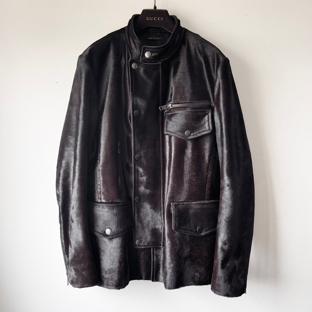 Gucci By Tom Ford FW2004 Brown Calf Hair-On-Hide Leather Half Coat Jacket