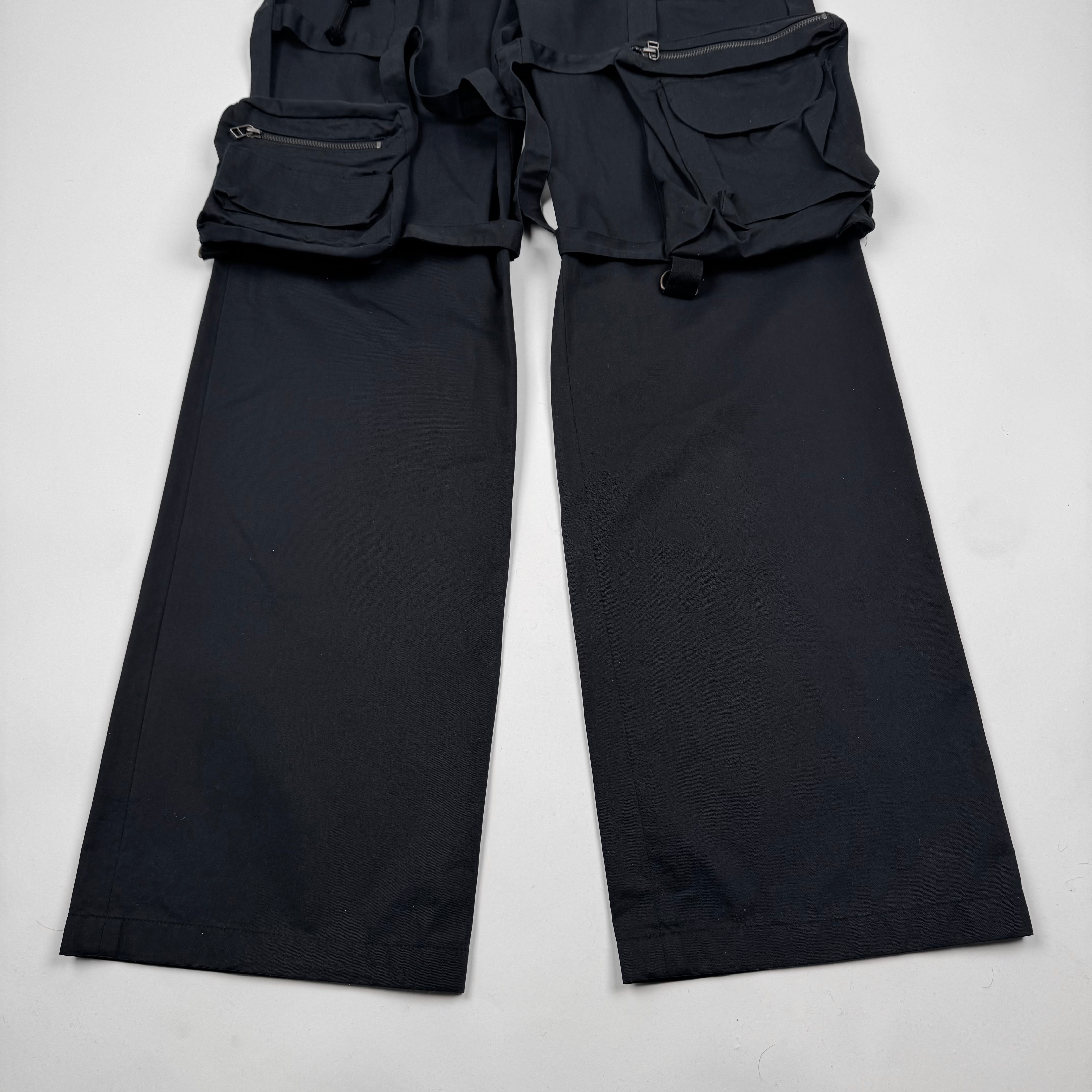 RAF SIMONS ARCHIVE REDUX ブラックデニム Raf Simons Archive REDUX SS03 CONSUMED CARGO PANTS BONDAGE POCKET