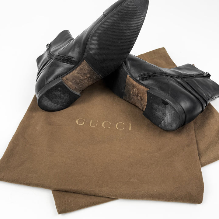 Gucci 2000's Buckled Beatle Ankle Leather Boots