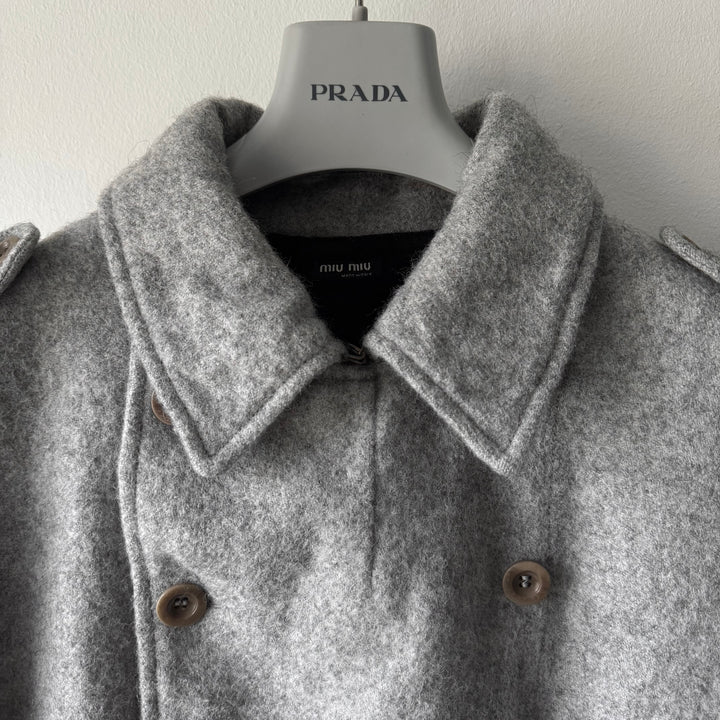 Miu Miu 2000’s Gray Wool Military Double Breasted Overcoat