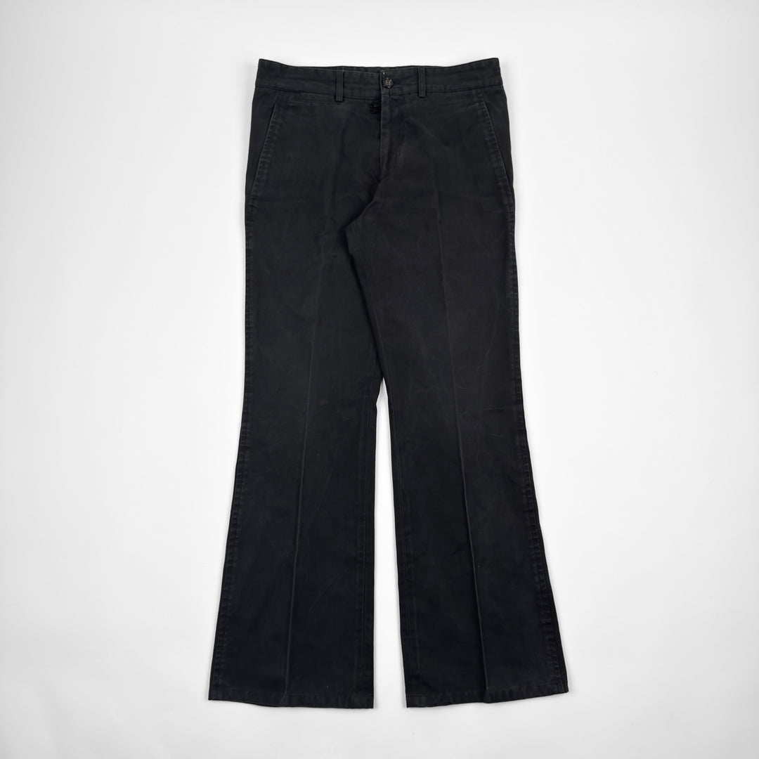 Yves Saint Laurent Rive Gauche 2000s Black Cotton Flared Pleated Pants