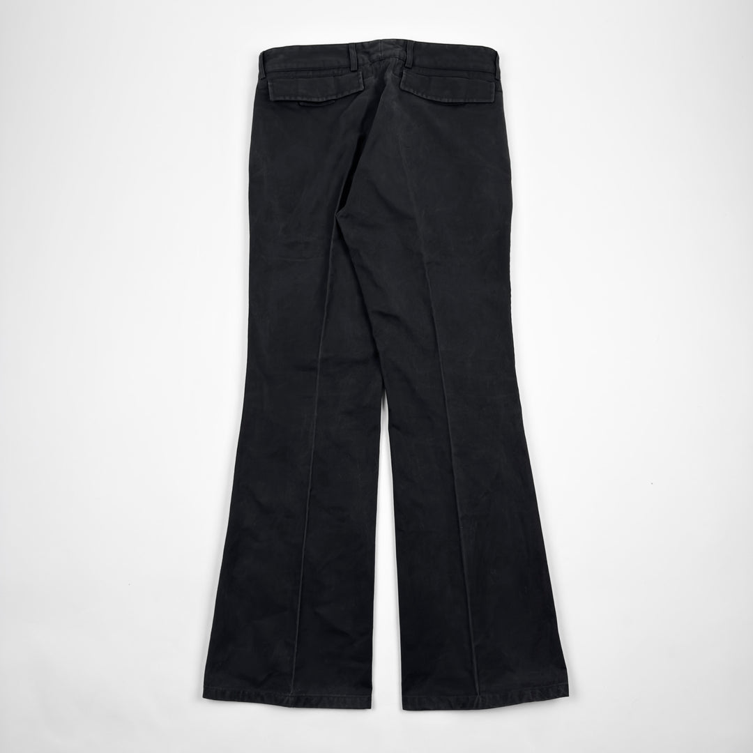 Yves Saint Laurent Rive Gauche 2000s Black Cotton Flared Pleated Pants