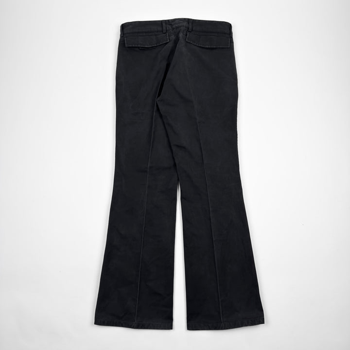 Yves Saint Laurent Rive Gauche 2000s Black Cotton Flared Pleated Pants