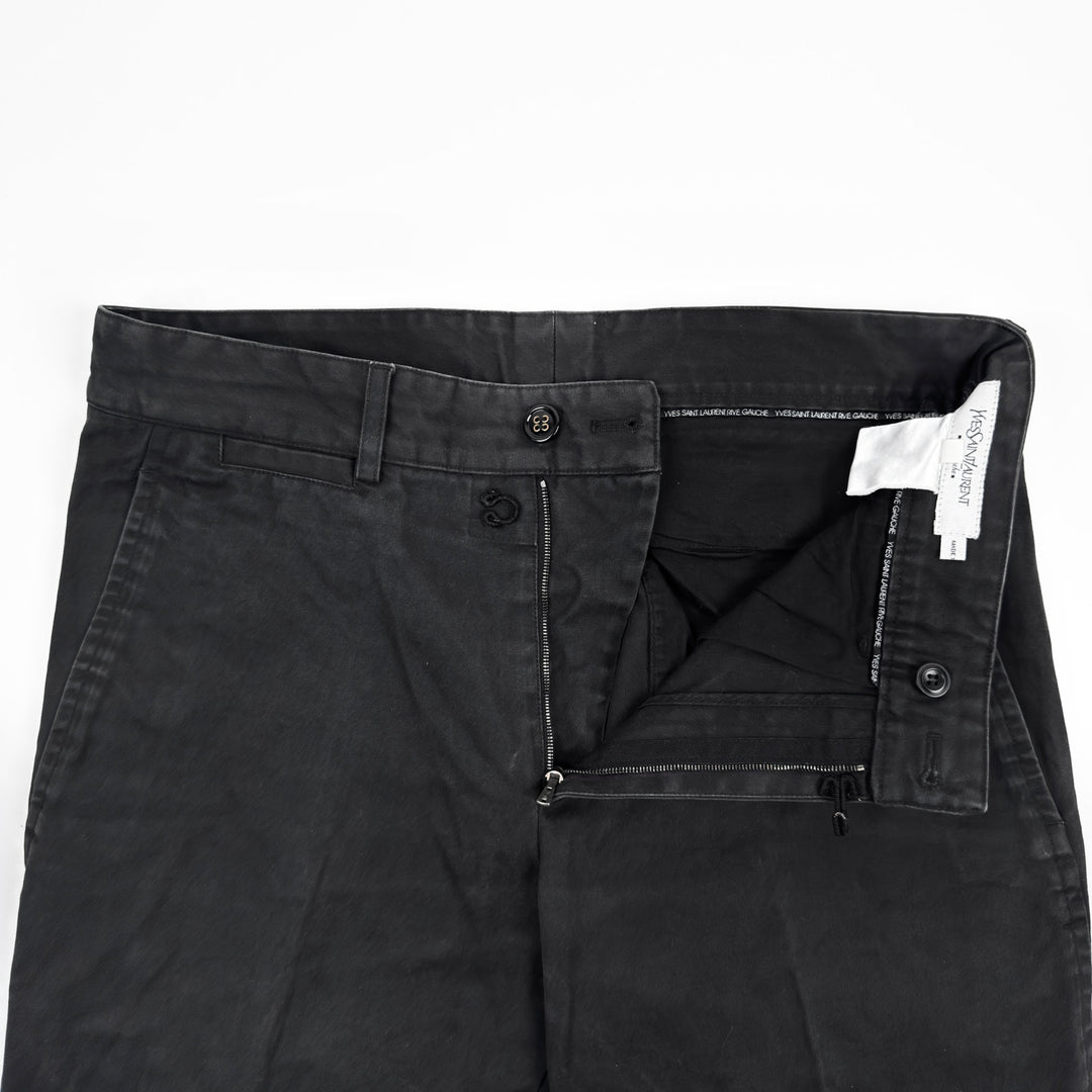 Yves Saint Laurent Rive Gauche 2000s Black Cotton Flared Pleated Pants