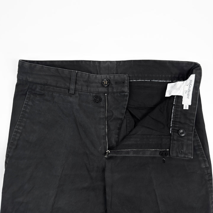 Yves Saint Laurent Rive Gauche 2000s Black Cotton Flared Pleated Pants