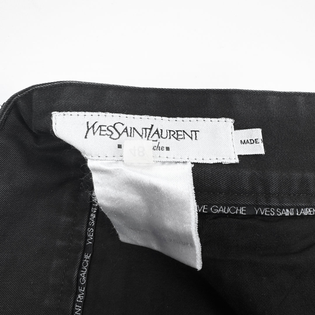 Yves Saint Laurent Rive Gauche 2000s Black Cotton Flared Pleated Pants