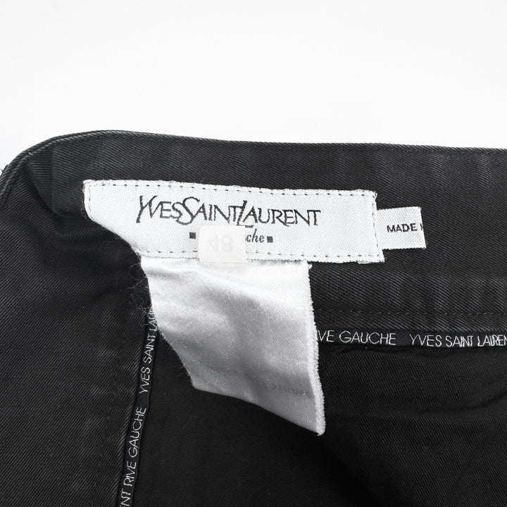 Yves Saint Laurent Rive Gauche 2000s Black Cotton Flared Pleated Pants