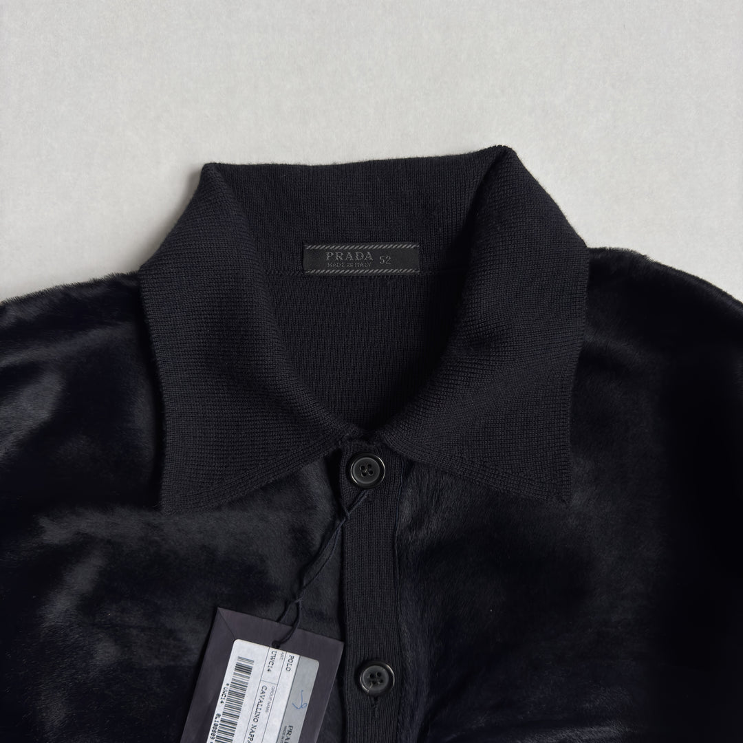 Prada FW2000 Runway Hair On Hide Leather Button-Up Knit