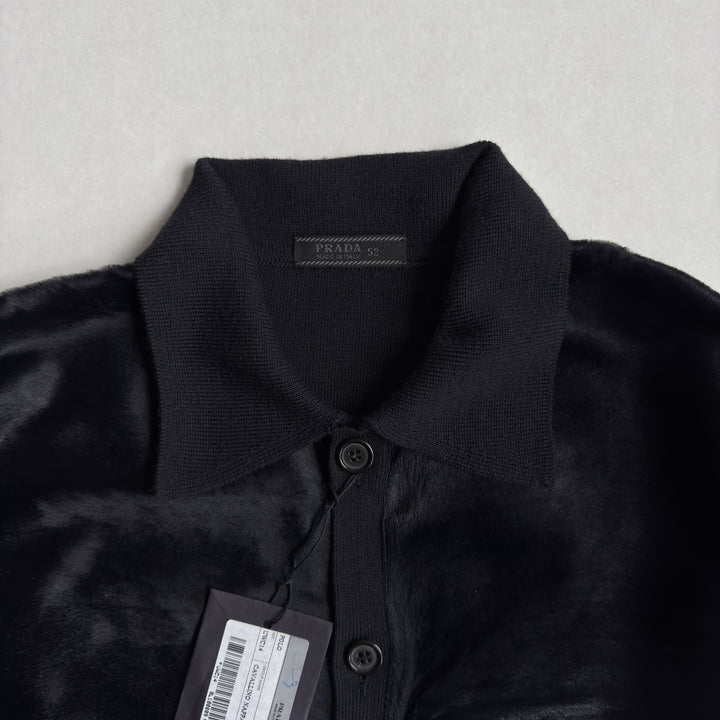Prada FW2000 Runway Hair On Hide Leather Button-Up Knit