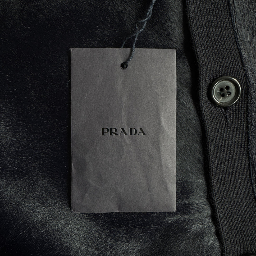 Prada FW2000 Runway Hair On Hide Leather Button-Up Knit