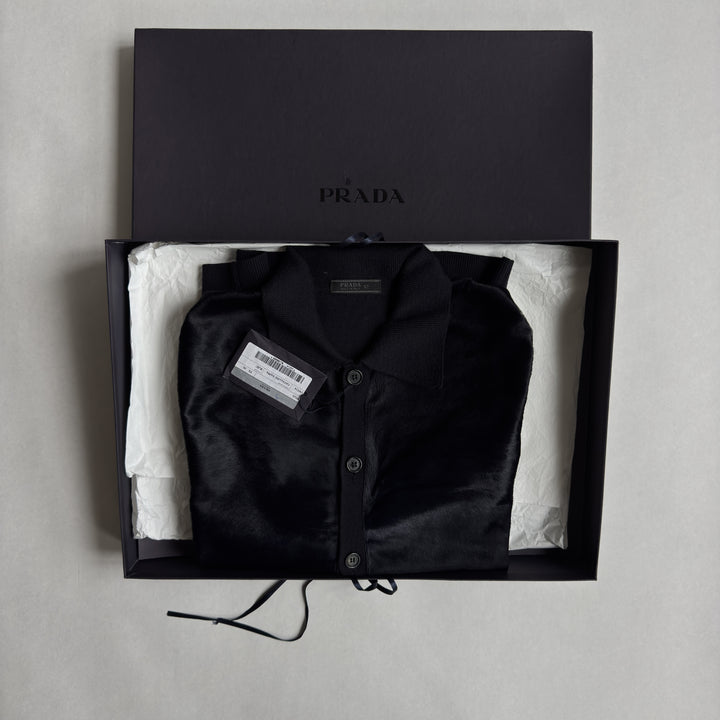 Prada FW2000 Runway Hair On Hide Leather Button-Up Knit