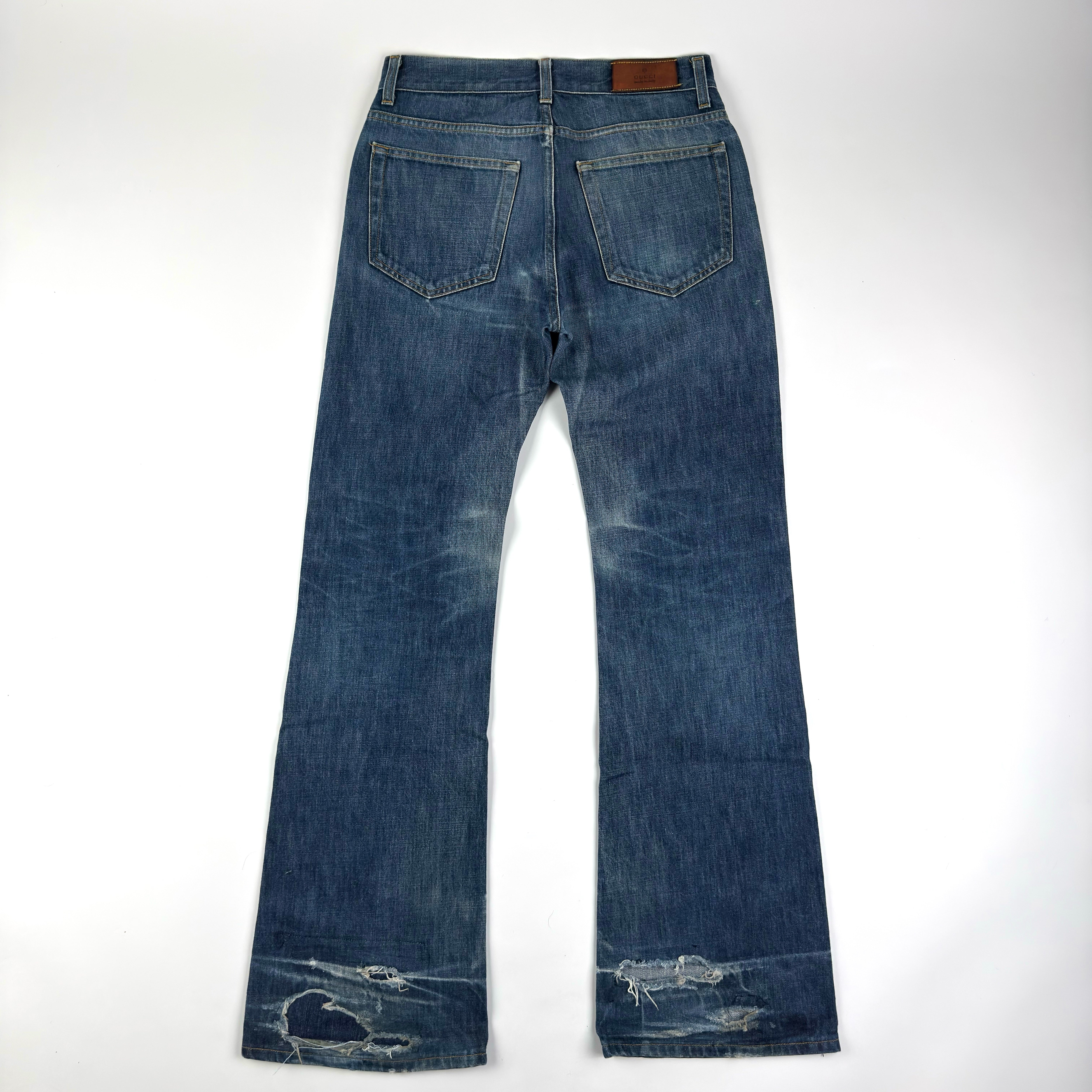 Gucci By Tom Ford 2000's Faded Distressed Bootcut Flared Raw Denim