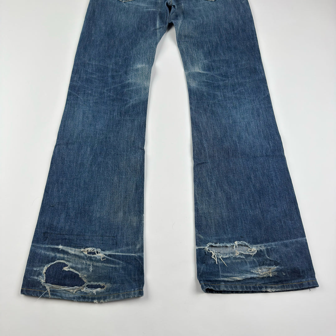 Gucci By Tom Ford 2000’s Faded Distressed Bootcut Flared Raw Denim Jeans