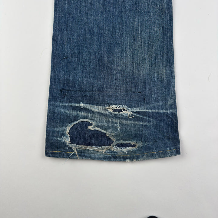 Gucci By Tom Ford 2000’s Faded Distressed Bootcut Flared Raw Denim Jeans