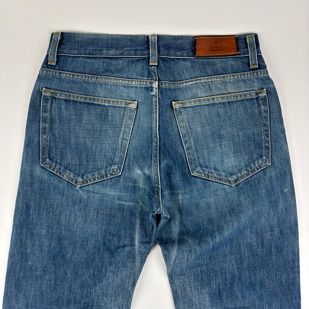 Gucci By Tom Ford 2000’s Faded Distressed Bootcut Flared Raw Denim Jeans