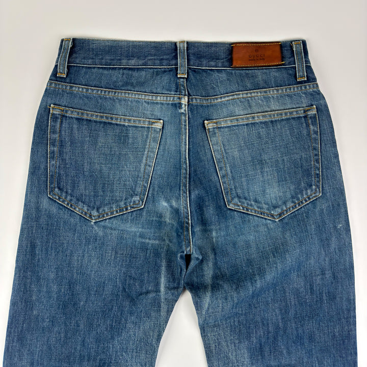 Gucci By Tom Ford 2000’s Faded Distressed Bootcut Flared Raw Denim Jeans