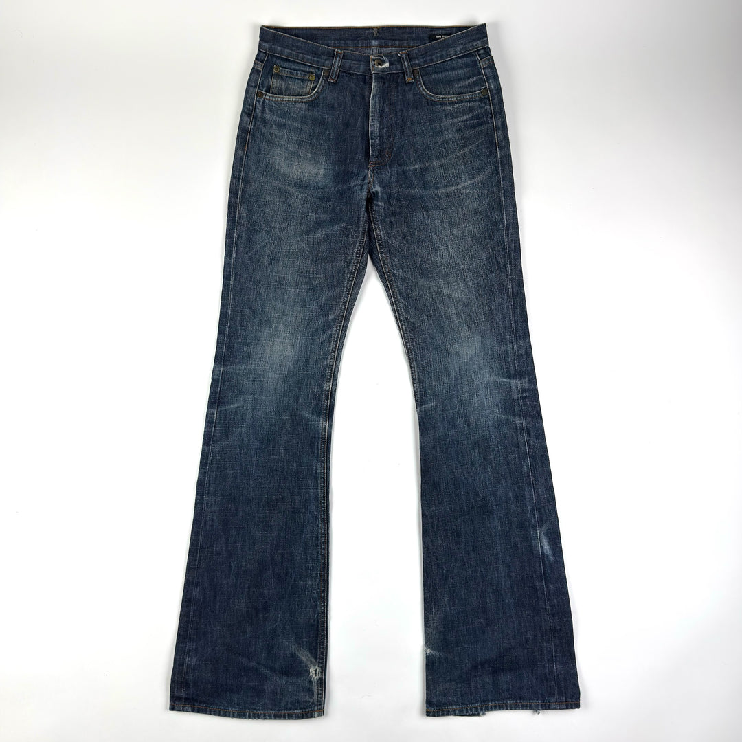 Miu Miu 2000’s Faded Distressed Bootcut Flared Raw Denim Jeans