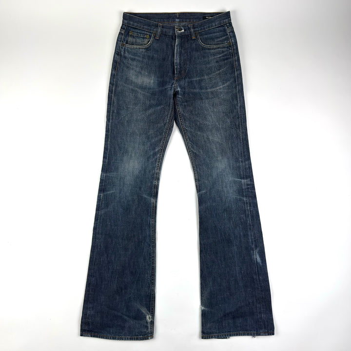 Miu Miu 2000’s Faded Distressed Bootcut Flared Raw Denim Jeans