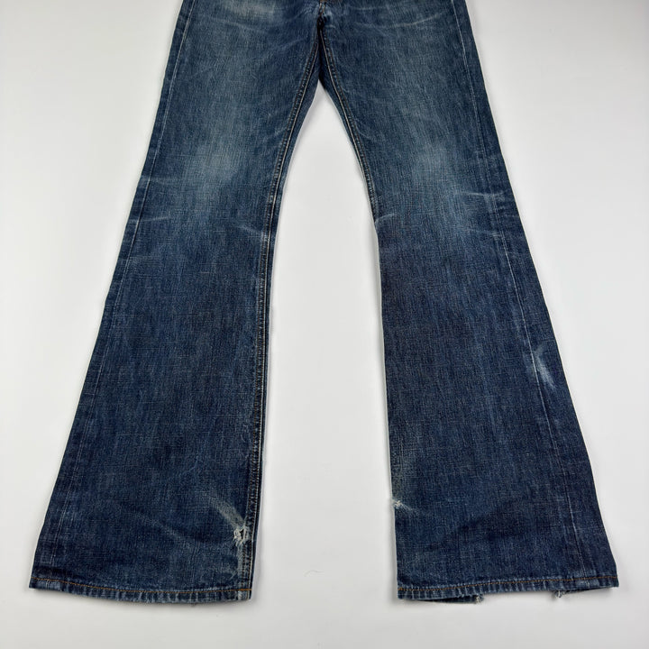 Miu Miu 2000’s Faded Distressed Bootcut Flared Raw Denim Jeans