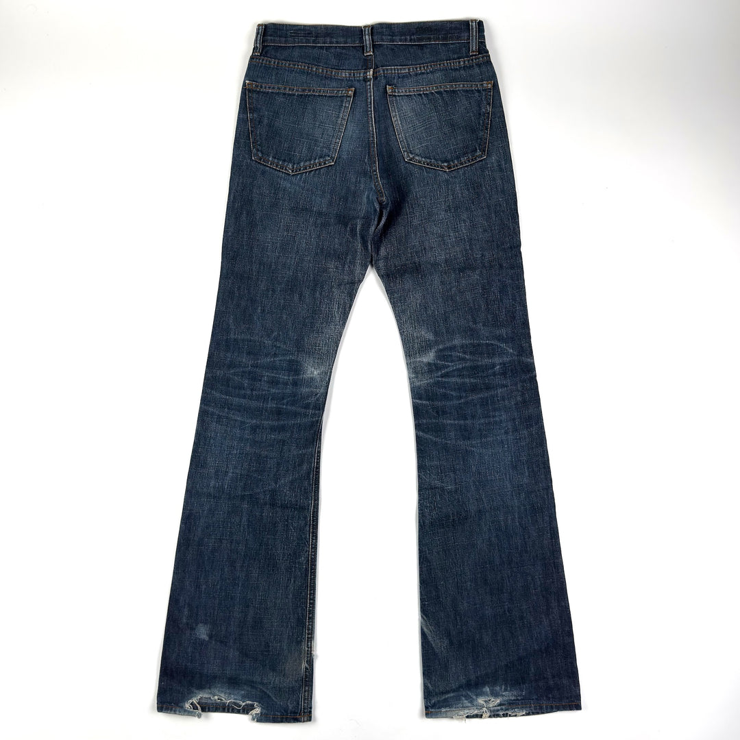 Miu Miu 2000’s Faded Distressed Bootcut Flared Raw Denim Jeans