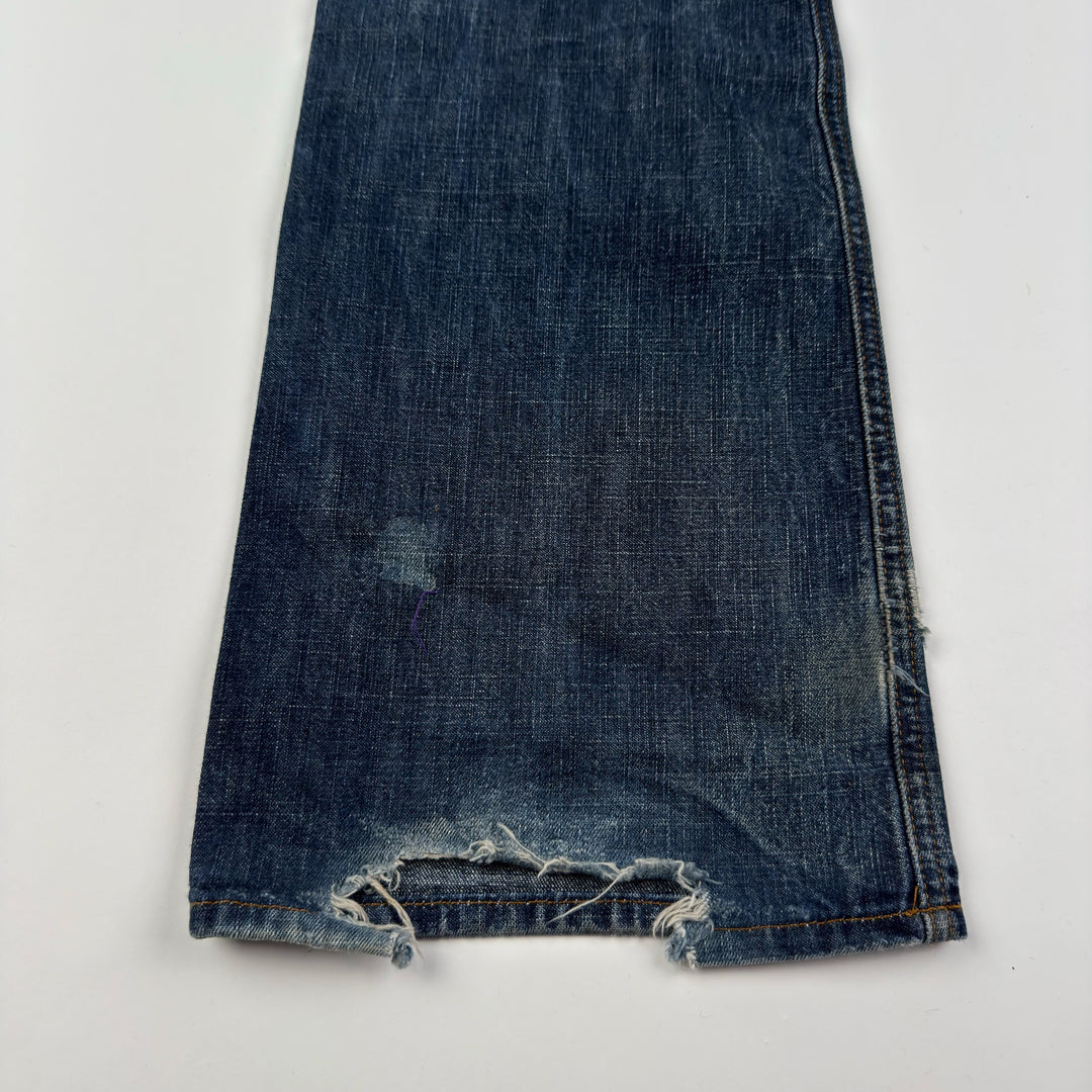 Miu Miu 2000’s Faded Distressed Bootcut Flared Raw Denim Jeans